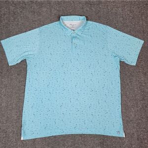 Peter Millar Seaside Men Golf Polo Shirt Size 2XL Boat Ocean All-Over Print Blue